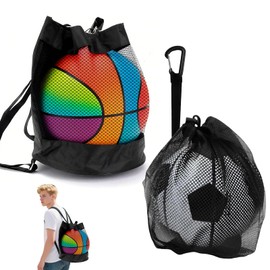 Anrbb 2 Stück Balltasche, Ballnetz für 1 Ball, Ballsack mit Kordelzug und Schnalle, Fußball Rucksack Faltbar, Basketball Tasche Tragbar, Ball Netz für Tennis Volleyball Fußball Kinder Erwachsene