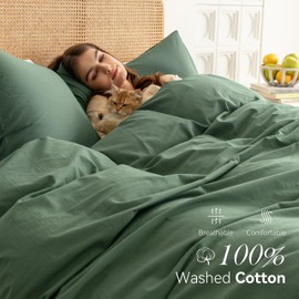 Ventidora 3 Piece Duvet Cover Set King Size,100% Organic Washed Cotton with Linen Feel Like Textured, Luxury Soft