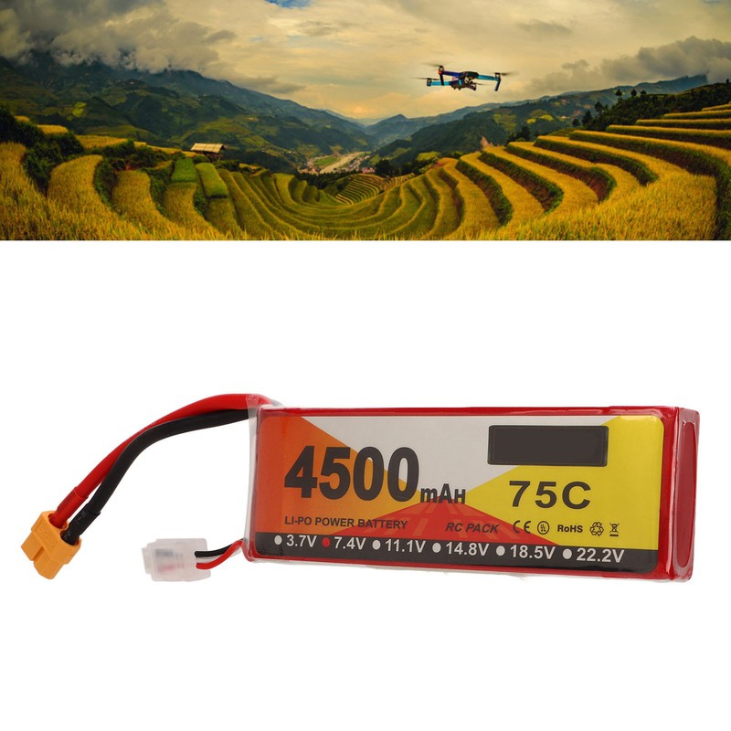 Lipo Battery 75C Discharge Rate 4500mAh Capacity 7.4V 2S Lipo