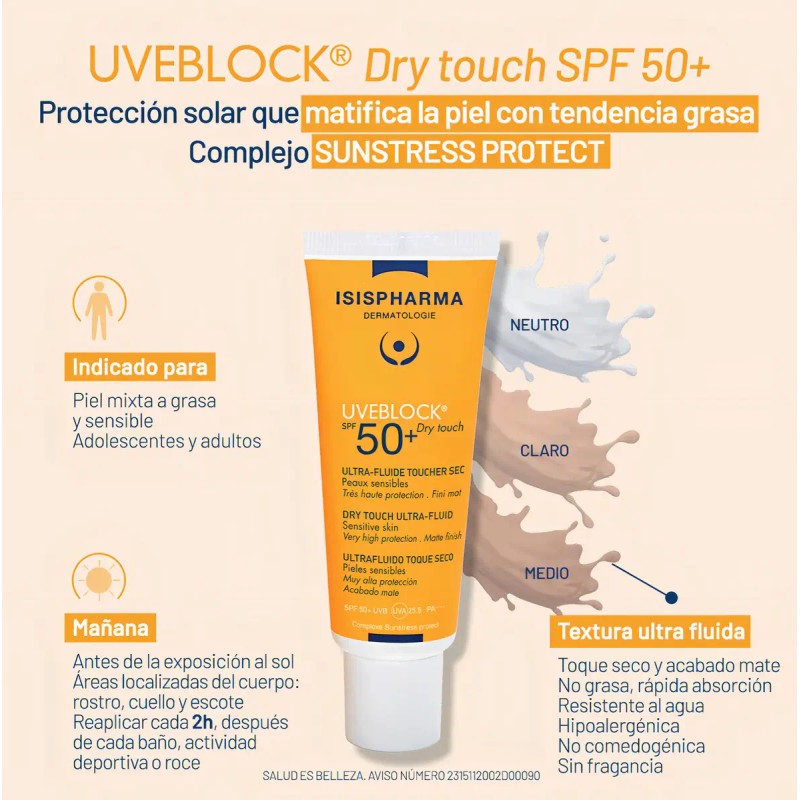 Isispharma Uveblock Fps 50+ 40ml Toque Seco Tono Claro Fluido