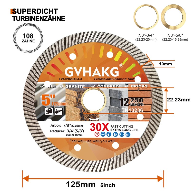 GVHAKG Diamond Cutting Disc, 125 mm, Turbo Thin Diamond Cutting
