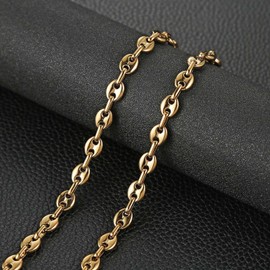 HZMAN Stainless Steel Necklace for Men Hip Hop Polished Gold Chain Coffee Bean Chain Necklace Jewelry Gift (22in)