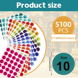 Trandraft 5100 Pcs Round Shoe Size Labels - 0.75 Inch Multi Colors Shoe Retail Stickers, 5 to 13 Measurement Sizing Stickers for Footwear Inventory, and Organization