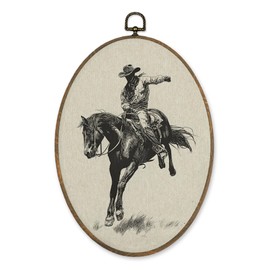 LKETW Vintage Western Cowboy Oval Wall Art Decor, Rustic Farmhouse Western Oval Canvas Hanging Decor, Retro Country Southwest Cowboy Rodeo Wall Decorations for Home Living Room Bedroom, 8.6x11.4 Inch