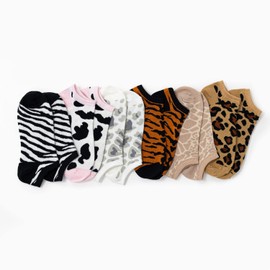 K. Bell Socks Women's 6 Pair Pack Fun Novelty Low Cut No Show Socks, Animal Print (Brown), Shoe Size: 4-10