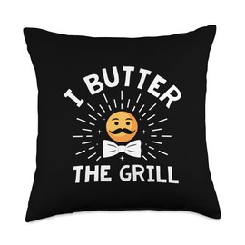 Father Grill Cook Humor Sayings Grilling Master I Butter Dad Grill Chef Daddy BBQ Cook Funny Throw Pillow, 18x18, Multicolor
