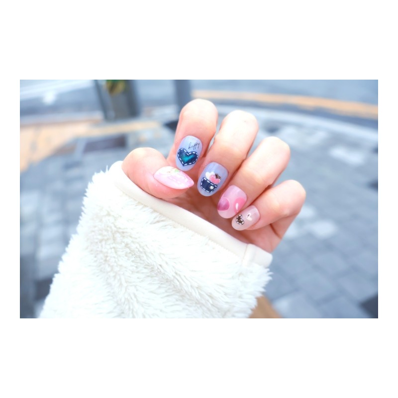 Handmade nail tips - Fluffy, heart package - Short square