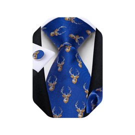 DiBanGu - Juego de corbatas de Navidad para hombre, diseño de corbatas de seda y bolsillo con caja de regalo, corbata de Navidad, Bastón de caramelo azul, Talla única