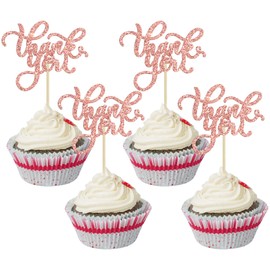 24 piezas de adornos para magdalenas de agradecimiento con purpurina para cumpleaños, aniversario, día de Acción de Gracias, boda, despedida de soltera, fiesta, decoración de pasteles, suministros de oro rosa