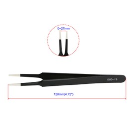 Aoje-Link ESD-13 Professional Anti-Static Precision Technology Tweezers, Non-magnetic Flat and Round, Stainless Steel Plastic Coated, Full Length 120mm, Black, 2pcs