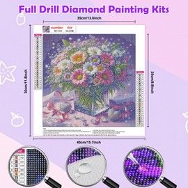 HEIBAGO Blumen Diamond Painting Für Anfänger, 5D Blumenvase Full Drill Diamant Painting Erwachsene, DIY Cross Embroidery Diamant Kunst Sets Diamond Art Bilder Für Wanddekor 30 * 30cm