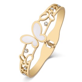 Stainless Steel 18K Gold Silver Plated Spring Summer Butterfly Bangle Hollow Out Cuff Bracelets Minimalist Jewelry For Women Charms Gifts (18K Gold)