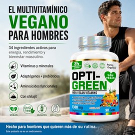 Opti-Green Men | Vitaminas para hombre con Shilajit, Arginina, Citrulina, Adaptógenos, Prebióticos y Minerales | Multivitaminico Hombre, Formula Vegan