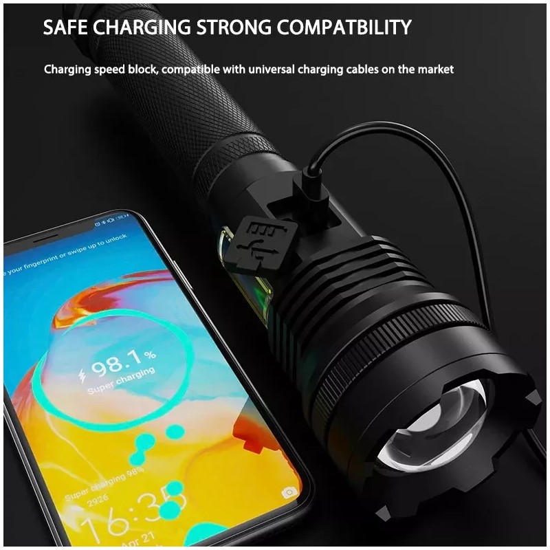 Aeternam Rechargeable Tac Flashlight, 1000+ LMS, Zoomable, LED, USB, IP65,