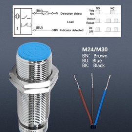 M24 Proximity Switch Inductive Proximity Sensor Switch 8mm Detection Distance, Shielded Installation, AC Type 110-220V, 3 Wire, NO+NC, LED Indicator