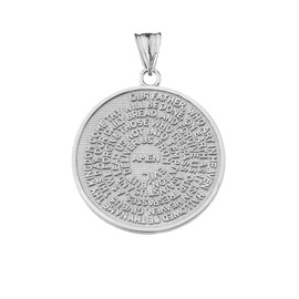 Religious Jewelry Fine Sterling Silver Lord's Prayer Transcription Medallion Necklace, 18"
