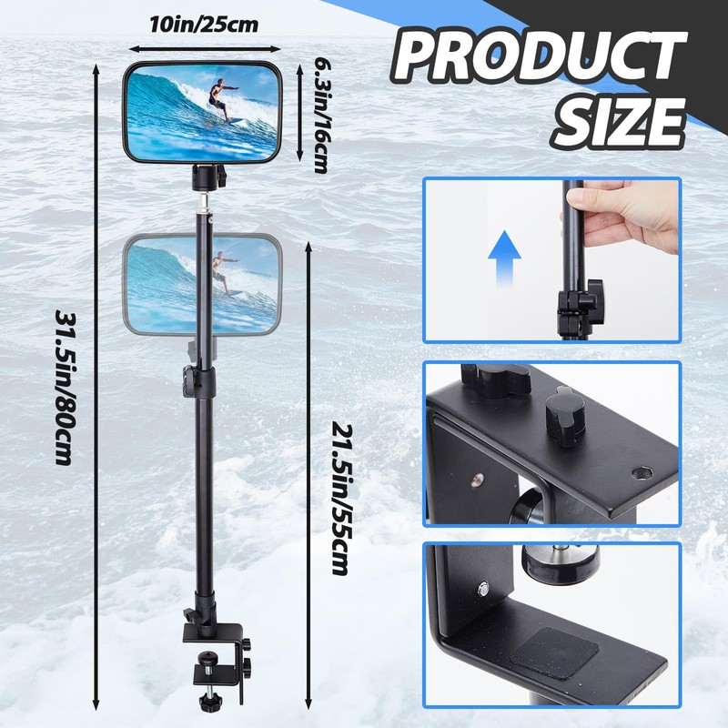 Outus Pontoon Boat Rear View Mirror with Telescoping Pole 10"