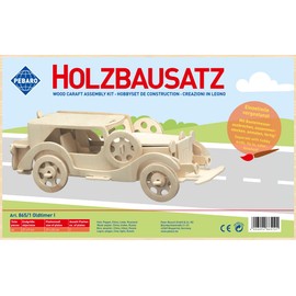 Pebaro 865/1 Classic Car I Wooden Kit, 3D Puzzle, Model Kit, Craft with Wood, Wooden Puzzle, Craft Set, Pre-Cut Wooden Plate, Includes Emery Paper, Break Out, Snap Together, Gift Idea