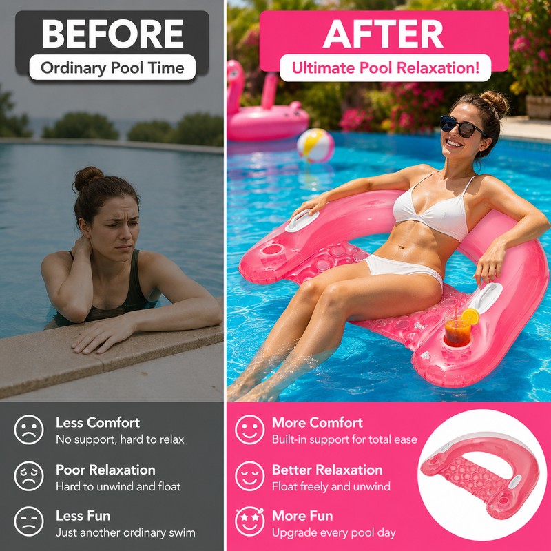 Inflatable Pool Lounge Chair for Adults – U-Shaped Backrest Float