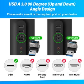 90 Degree USB 3.0 Adapter 2 Pack, Up and Down Right Angle USB A Male to Female Connector Converter USB L Shape Extender, Support Charge & Data Sync for PC, Laptop, Mouse, Keyboard, USB A Charger