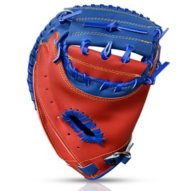 Baseball Catcher Glove,Baseball and Softball Catcher's Mitt for Kid Youth Aldult (Red-Blue Strike, 33 Inch)
