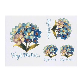 4 x 'Forget Me Not Flowers' Temporary Tattoos - Water Resistant, Skin-Safe, Non-Toxic Transfers, Mixed Sizes (TO00084646)