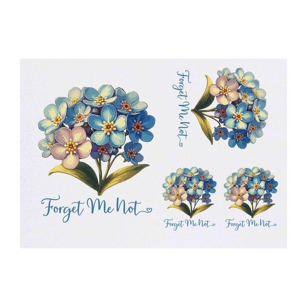 4 x 'Forget Me Not Flowers' Temporary Tattoos - Water