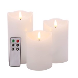 Eywamage Upgraded Realistic White Flameless Pillar Candles with Remote Timer, LED Battery Candles Unscented Real Wax, 3" Diameter 4" 5" 6" Tall
