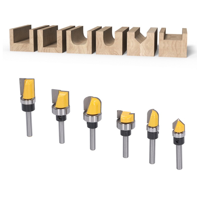 6Pcs Flush Trim Bit 6mm Shank Pattern Router with Bearing
