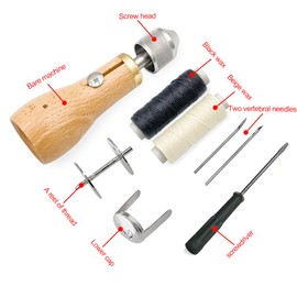 Professional Sewing Awl Hand Stitcher Repair Tool Kit for Leather and Heavy Fabrics with 2PCS Needles, 1PC Coil and Yarn/Threads