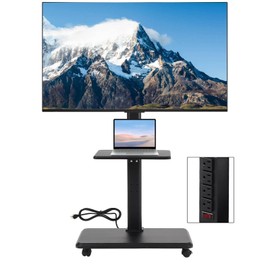 Rolling TV Cart - Mobile TV Stand with Power Outlet,Mobile TV Cart on Wheels for 32-70 inch TVs up to 88 lbs, Height Adjustable Portable TV Stand on Wheels, Black