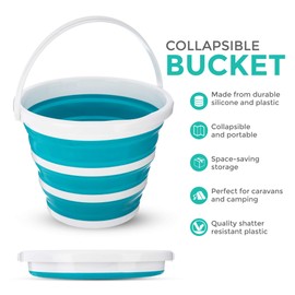 LIVIVO Collapsible Bucket – Large 10L Capacity Sturdy Folding Silicon Water Bucket with Comfortable Grip Handle – Neat and Tidy Space Saving Solution for your Garage Shed Home Bedroom (Turquoise)