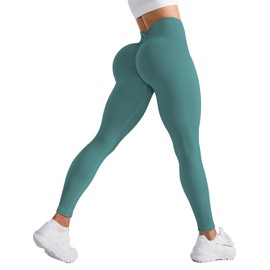 QSHOW Scrunch Butt Leggings for Women Tummy Control,Hidden Scrunch Leggings for Women Butt Lift Seamless Compression Leggings Tummy Control Workout Leggings Yoga Pants Women Misty Blue