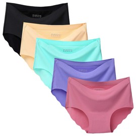 Nightaste Women's Seamless Briefs Pack of 5 Ice Silk Panties Mid-Rise No Show Underwear (Medium, Multi1)