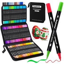 Tongfushop 84 Colors Acrylic Paint Markers, Dual Tip Acrylic Paint Pens with Brush Tip & Fine Tip, Fabric Markers for Rock Painting, Wood, Canvas, Stone, Glass, Ceramic, DIY Crafts, Art Supplies