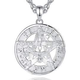 AEONSLOVE Tetragrammaton Necklace 925 Silver for Women Men Pentagram Chain with 5 Elements Witch Pendant with Blue Opal Wicca Jewellery, Sterling Silver
