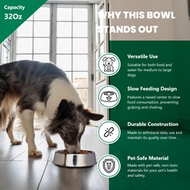 Iconic PET 32 oz/ 4 Cup Stainless Steel Non Skid Pet Food/Water Bowl - Noise Free Ant Resistant Dog/Cat Feeding Bowl with Unique Design & Rubber Base Makes It an Elegant Ant Proof Dish
