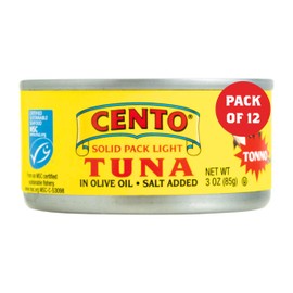 Cento Solid Pack Light Tuna in Olive Oil, 3 Oz (Pack of 12), High Protein, MSC Certified, Wild Caught Tuna Fish