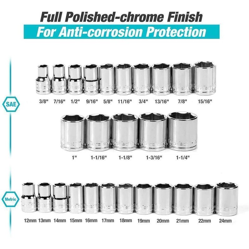 DURATECH 1/2" Drive Socket Set 33-piece Metric/SAE Sockets /2-Inch Ratchet