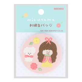 Sunstar Stationery mizutama S8346895 Can Badge Embroidered, Pink