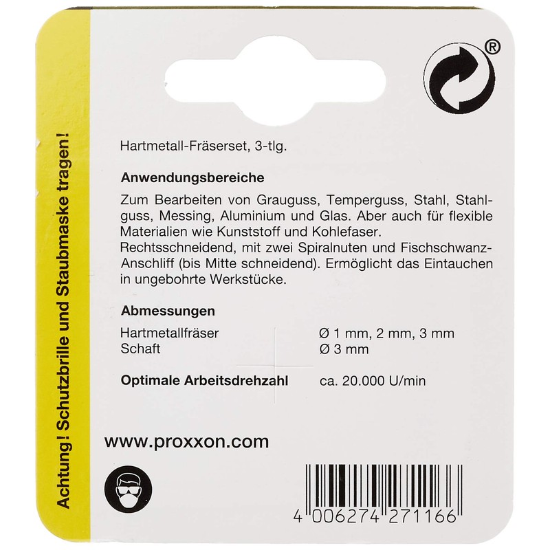 Proxxon 27116 Milling cutters, 3 pcs. (1/32", 5/64", 7/64")