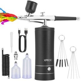 Airbrush KIT Cordless Rechargable with Compressor Portable Air Brush Sets,Auto Handled for Model Painting,Nail,Make Up,Tattoo, Black