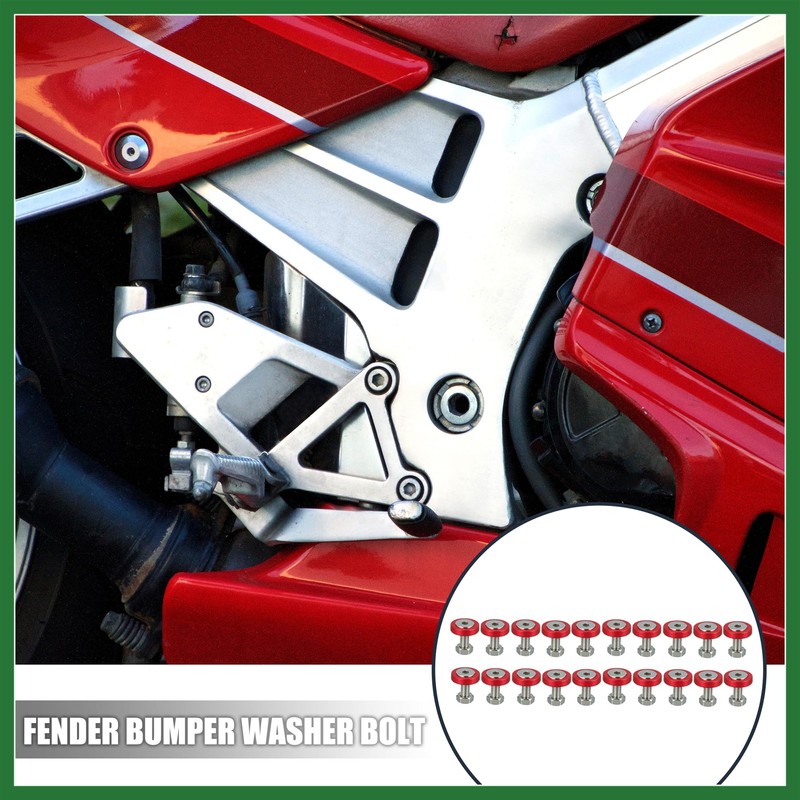 Motoforti 20pcs Motorcycle Red Fender Bumper Washer Bolt Nuts Kit