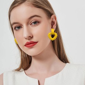 Just Follow Unique Rectangle Earrings for Women Acrylic Square Twisted Geometric Statement Earring (Heart- Yellow)