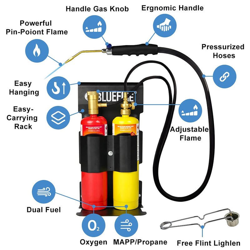 BLUEFIRE Oxypropane Welding Gas Cutting Torch Kit with Flint Lighter