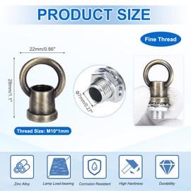 PATIKIL 18Lb Load Lamp Female Loop Holder, 4 Set Lifting Eye M10 Fine Thread Nut Hook Ring Shape Structural Support to Chandelier Lighting Fixture (Copper, 1 x 1.1 Inch)