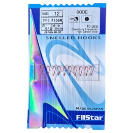 PRO FILSTAR Red Fishing Hook Set with Leader Pack of 10, Size 12, Mono Fishing Line 50 cm, DIA 0.12 mm - Tench & White Fish Tied Hooks - Fishing Hook - Leader Line - Monofilament Leaders - Sports Set