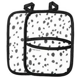 Sage+Stitch Heat Resistant Designer Pot Holders with Hand Pockets and Hanging Loops | Set of 2 100% Cotton Dual Function Kitchen Pot Holders and Trivets | 7'' x 9'' | Dalmatians