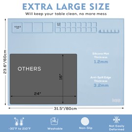31.5" x 23.6" Extra Large Silicone Craft Mat for Table, Silicon Art Mat with 16 Paint Palette, 4 Color Mixing Grids & 5 Brush Holder, Multifunction Silicone Painting Mat for Crafts by Fogpoge, Blue