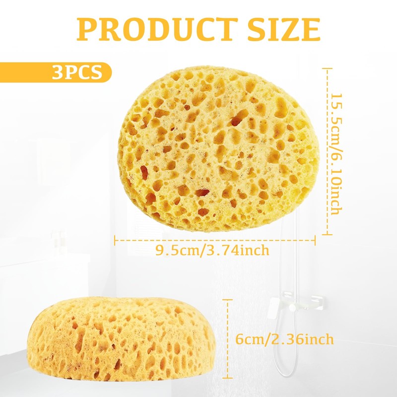 Benaewa 3 Pcs Natural Sponge, Shower Sponges for Men, Women,
